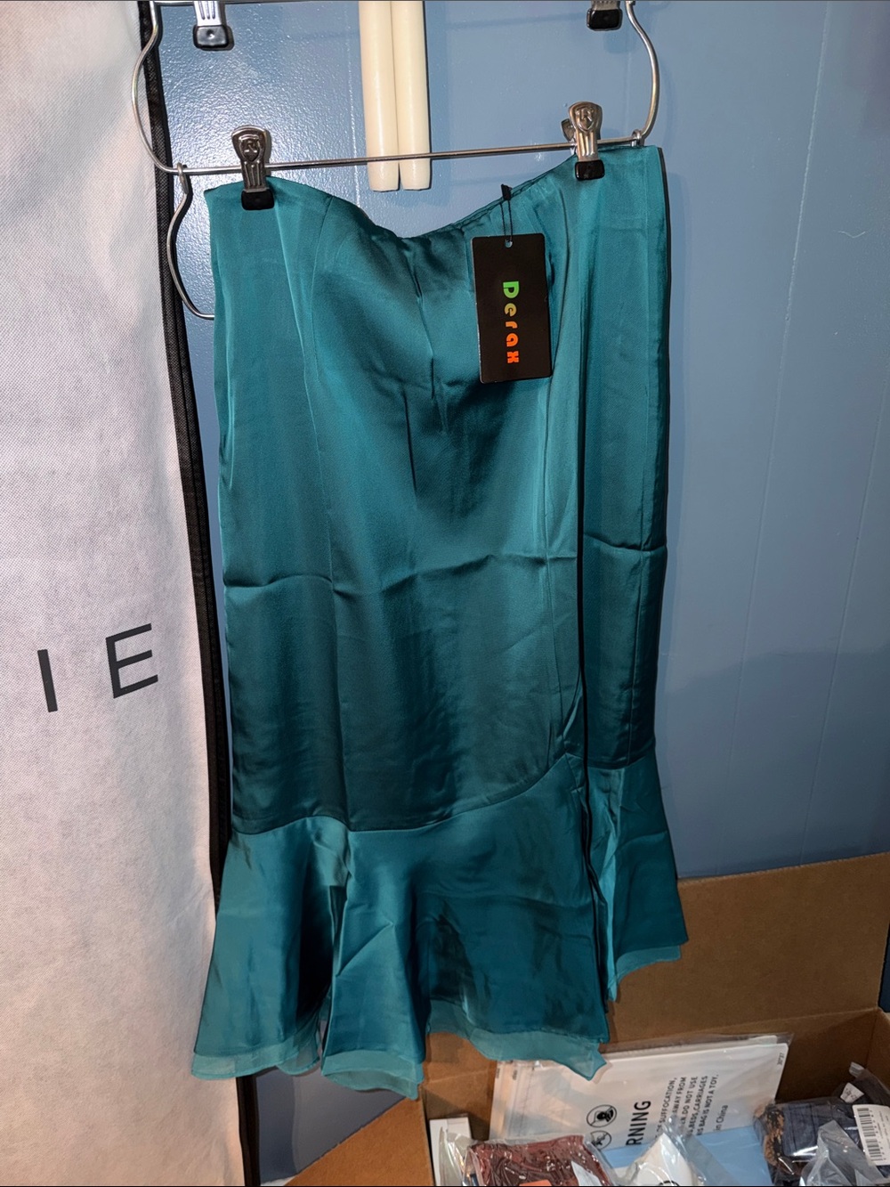 Teal Satin High-Low Flounce Skirt